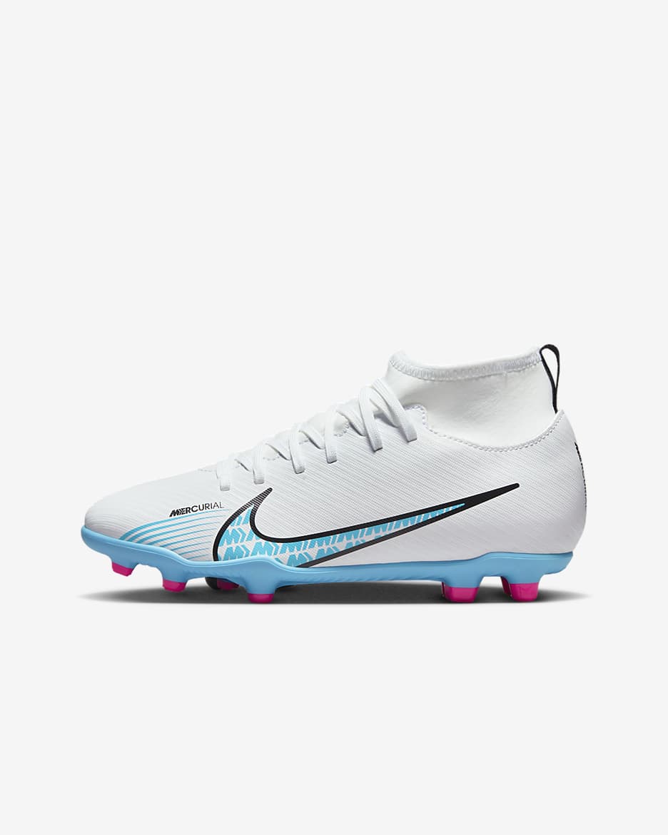 Nike Jr. Mercurial Superfly 9 Club Younger/Older Kids' Multi-Ground High-Top Football Boot - White/Pink Blast/Baltic Blue