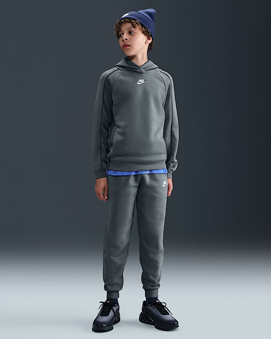 Dres z kapturem dla dużych dzieci Nike Sportswear Club Fleece - Smoke Grey/Smoke Grey/Game Royal/Biel