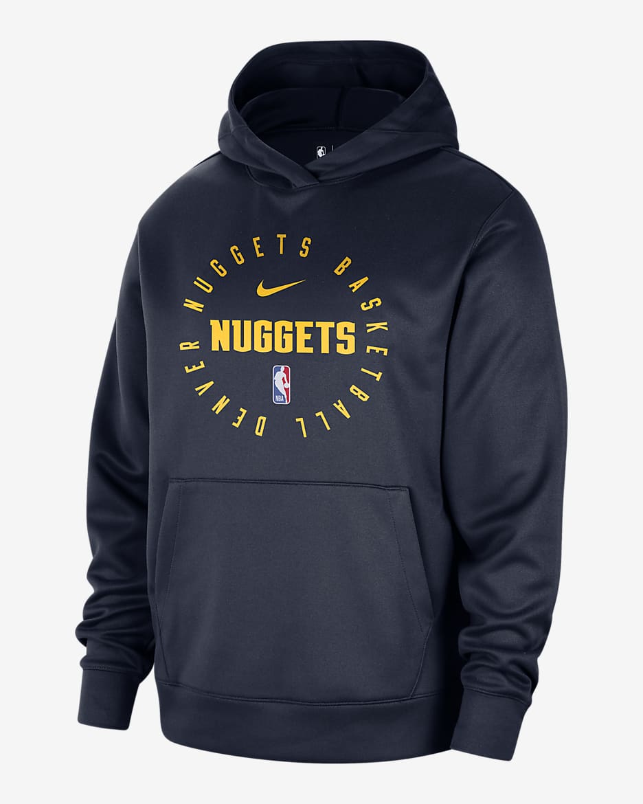 Sudadera con gorro sin cierre de la NBA para hombre Nike Dri-FIT Denver Nuggets Spotlight - Azul marino universitario/Amarillo