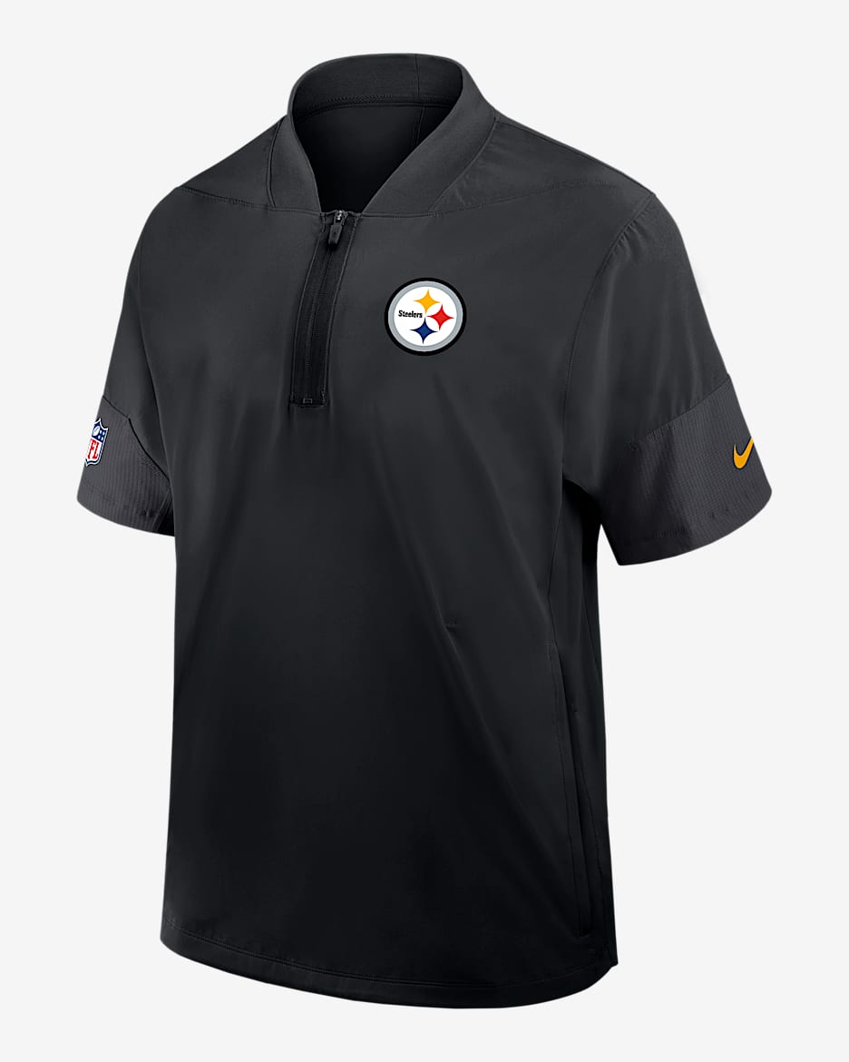 Pittsburgh Steelers Sideline Coach Men's Nike NFL 1/2-Zip Short-Sleeve Hooded Jacket - Black