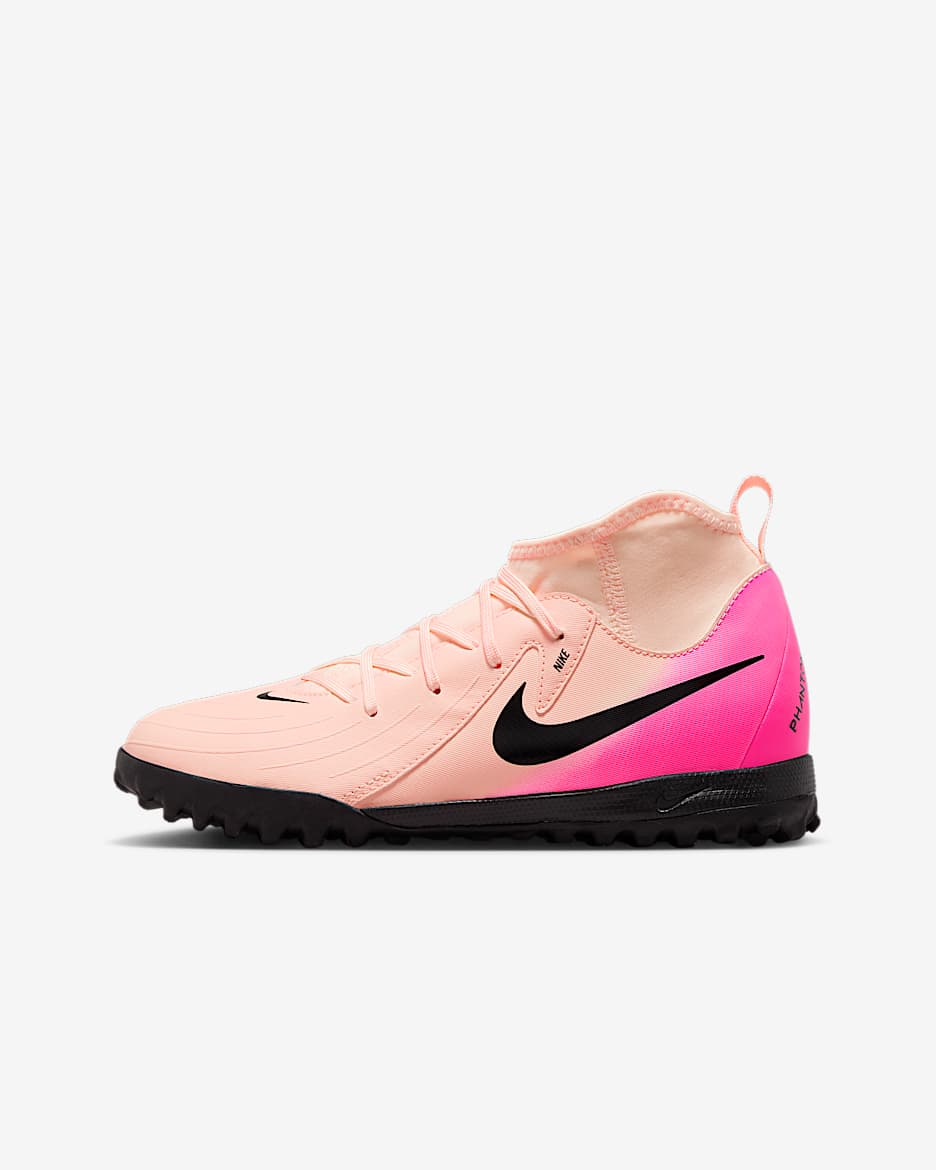 Nike Jr. Phantom Luna 2 Academy Little/Big Kids' Turf High-Top Soccer Shoes - Crimson Tint/Pink Blast/Black