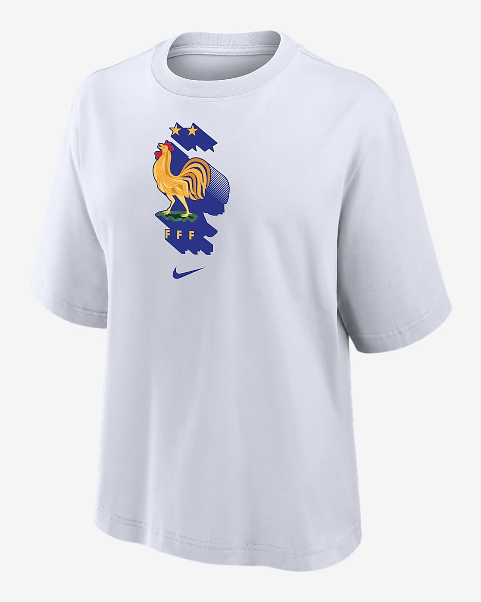 Playera de fútbol Nike de corte cuadrado para mujer FFF - Blanco