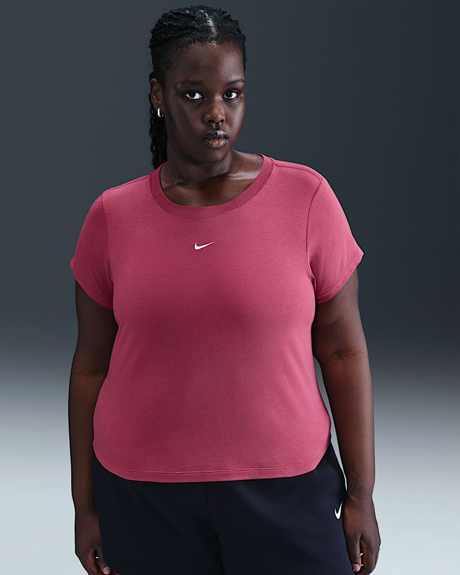Playera cropped para mujer (talla grande) Nike Sportswear Chill Knit - Remolacha dulce/Vela