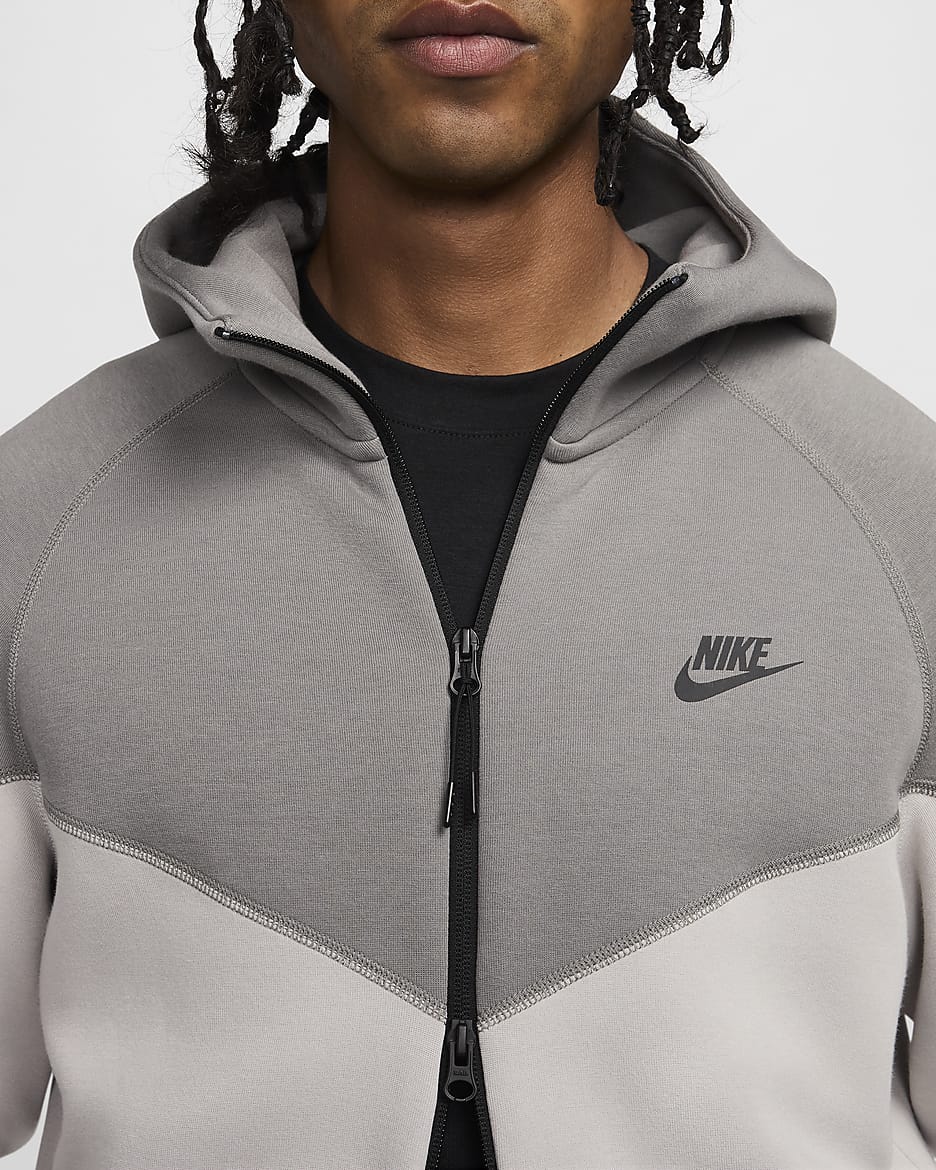 Nike Sportswear Tech Fleece Windrunner Tam Boy Fermuarlı Erkek Kapüşonlu Üst - Light Iron Ore/Flat Pewter/Siyah