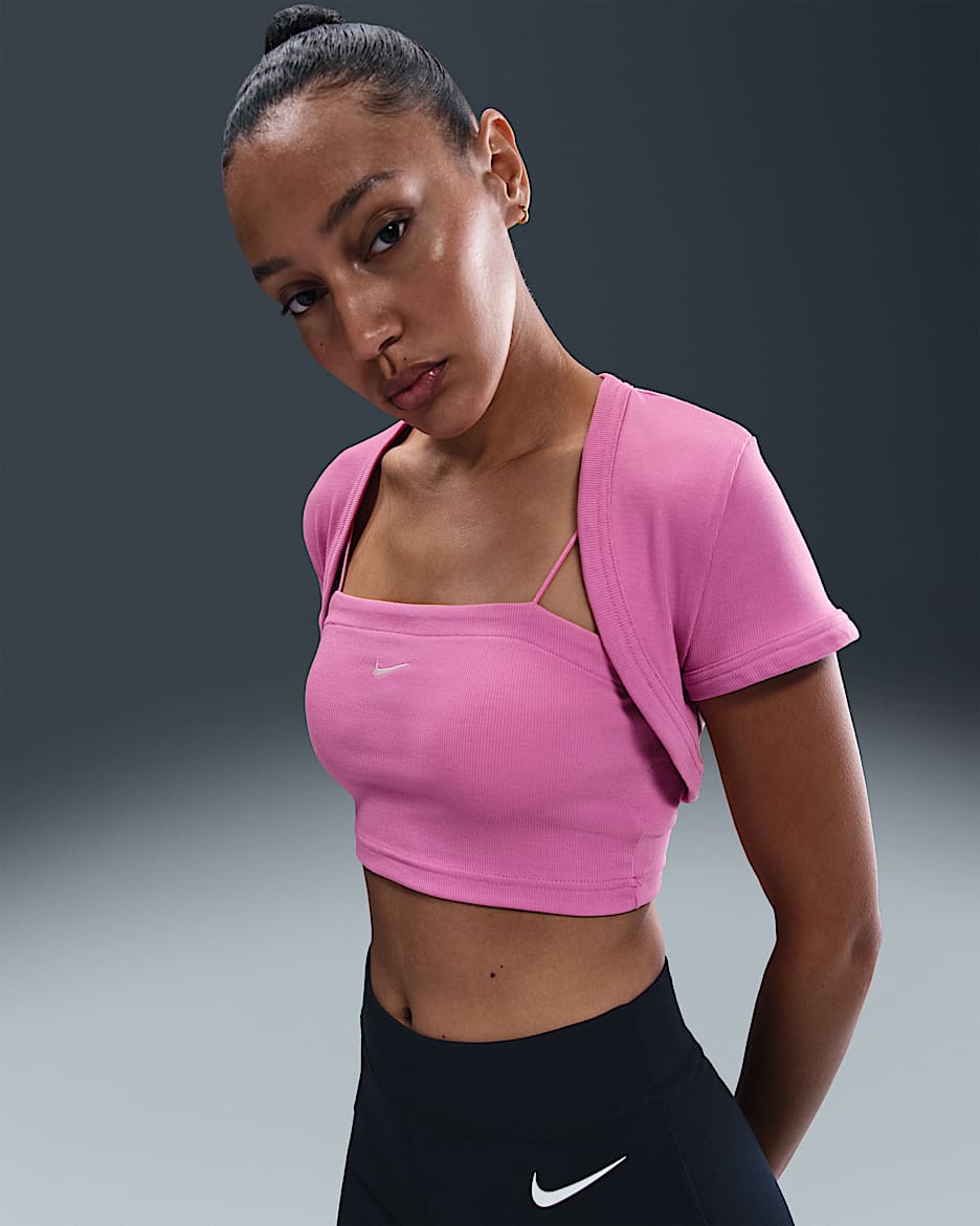 Haut court ajusté côtelé 2-en-1 Nike Sportswear Chill Knit pour femme - Playful Pink/Sail