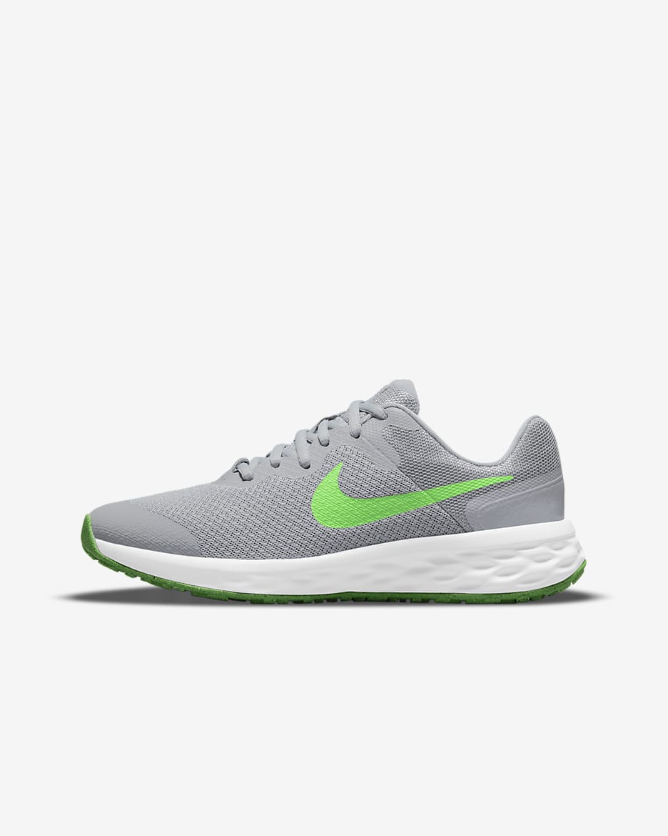 Nike Revolution 6 Older Kids' Road Running Shoes - Light Smoke Grey/Dark Smoke Grey/Chrome/Green Strike