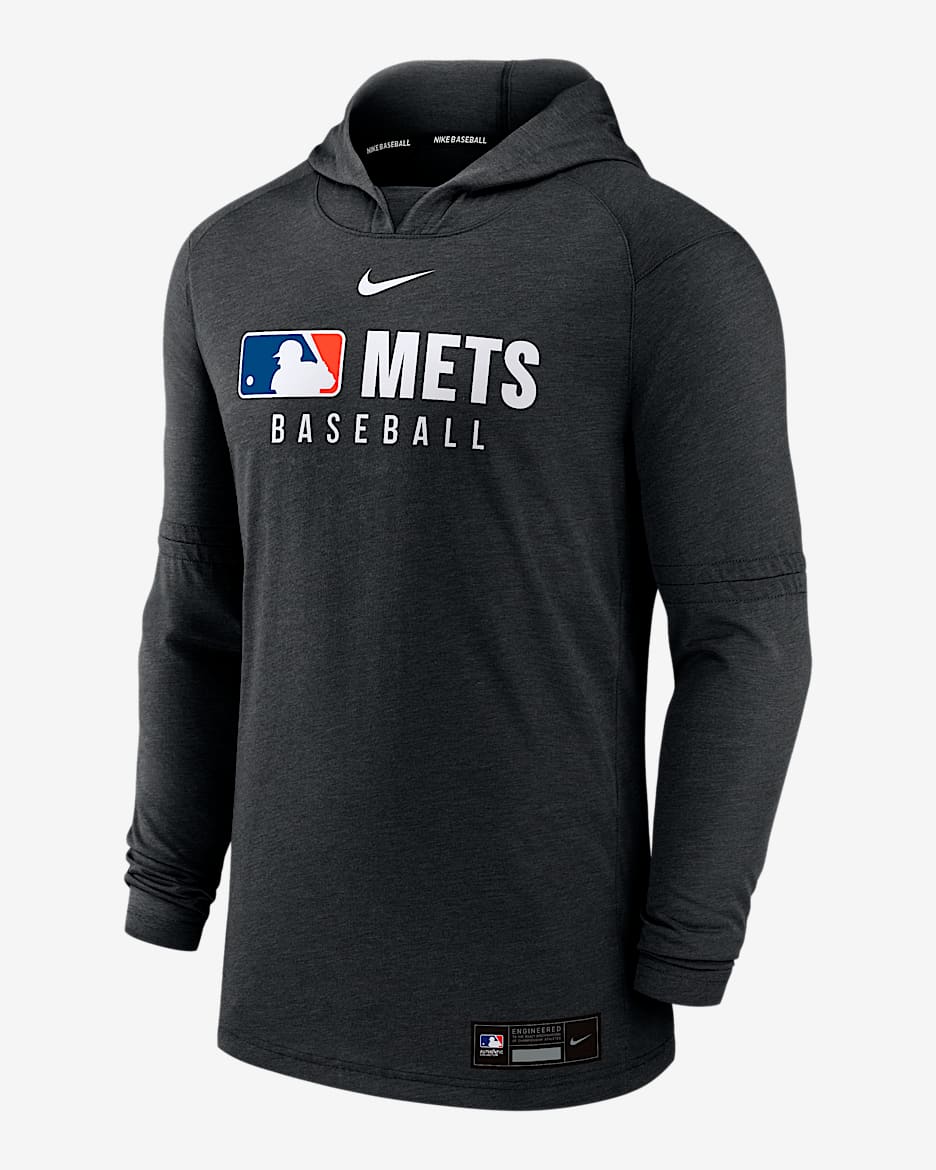 Sudadera con gorro sin cierre Nike Dri-FIT de la MLB para hombre New York Mets Authentic Collection - Negro jaspeado