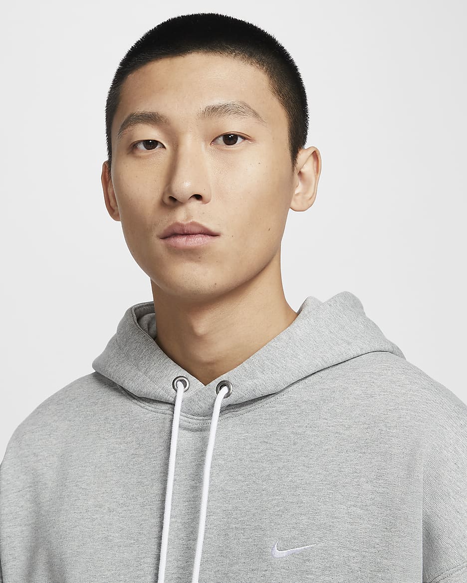 Nike Solo Swoosh Men's French Terry Pullover Hoodie - Dark Grey Heather/White