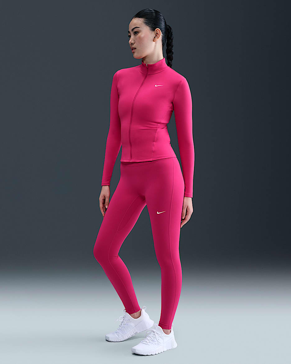 Nike One Leggings in voller Länge mit nahtloser Vorderseite und hohem Bund (Damen) - Rush Pink/Weiß