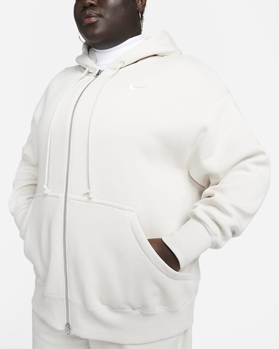 Nike Sportswear Phoenix Fleece Bol Kesimli Tam Boy Fermuarlı Kadın Kapüşonlu Üstü (Büyük Beden) - Light Orewood Brown/Sail