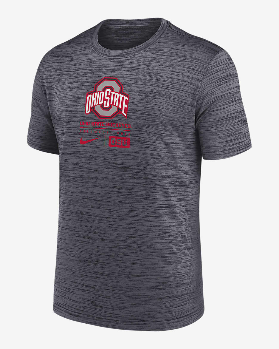 Playera universitaria Nike Dri-FIT para hombre Ohio State Buckeyes Campus Center Block Velocity - Negro