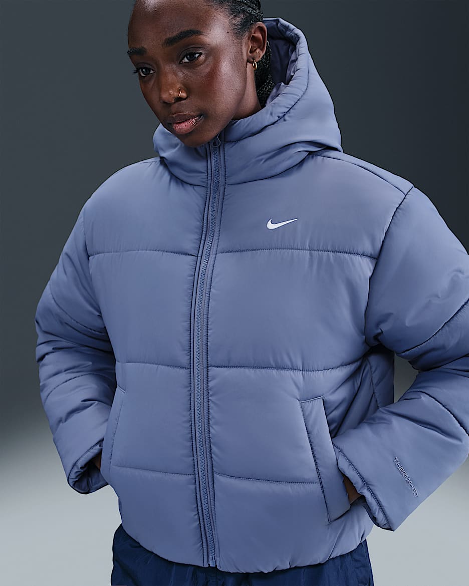 Nike Sportswear Classic Puffer Women's Therma-FIT Loose Hooded Jacket - World Indigo/White