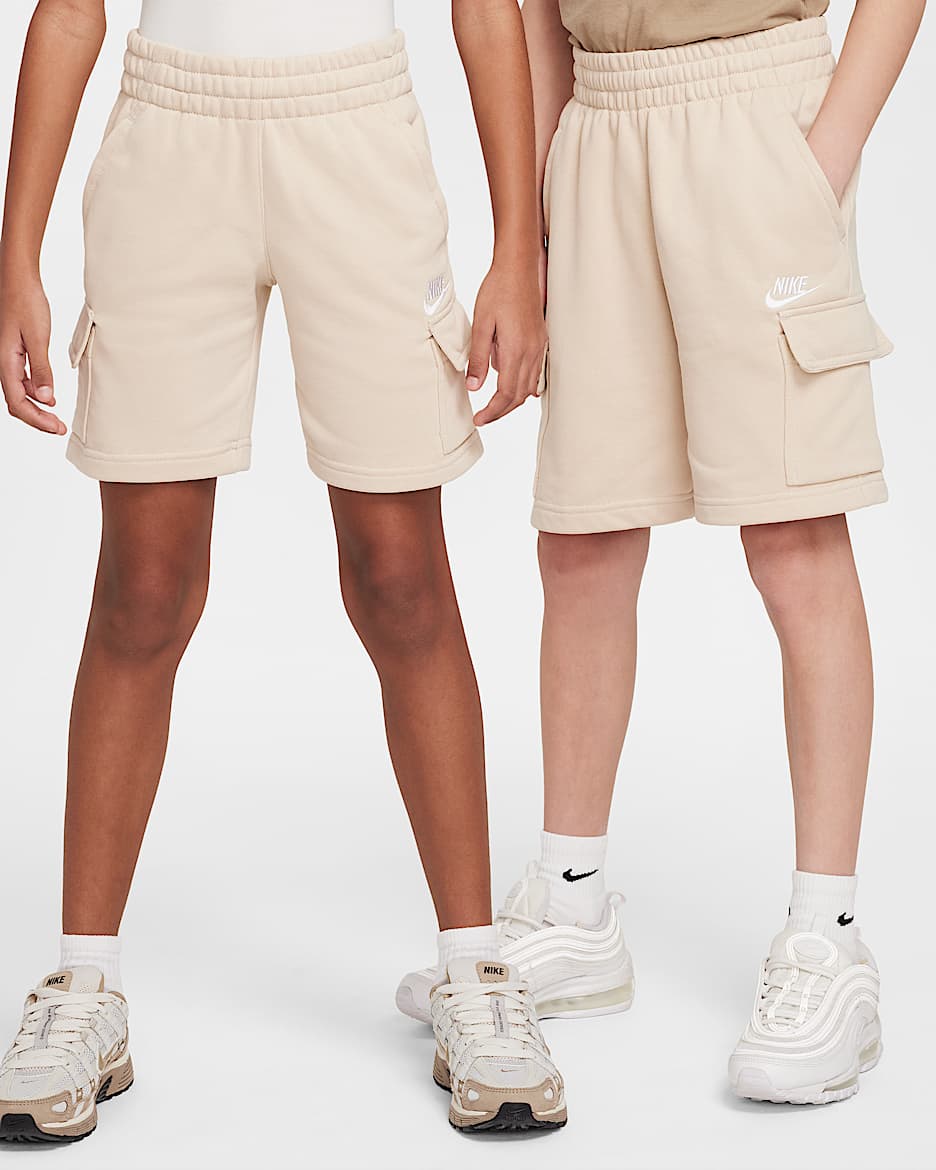 Nike Sportswear Club Big Kids' French Terry Cargo Shorts - Sanddrift/Sanddrift/White