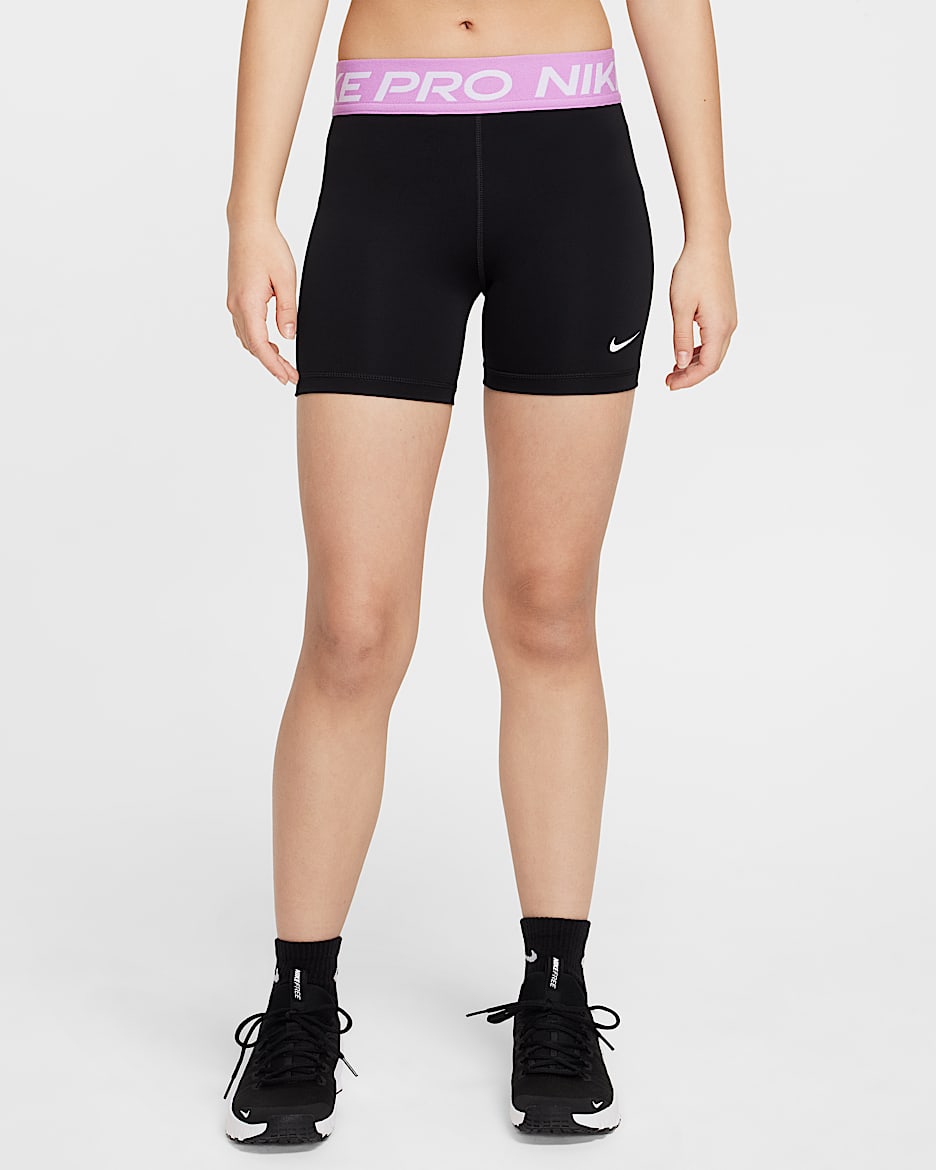 Nike Pro Girls' Shorts - Black/Rush Fuchsia/White