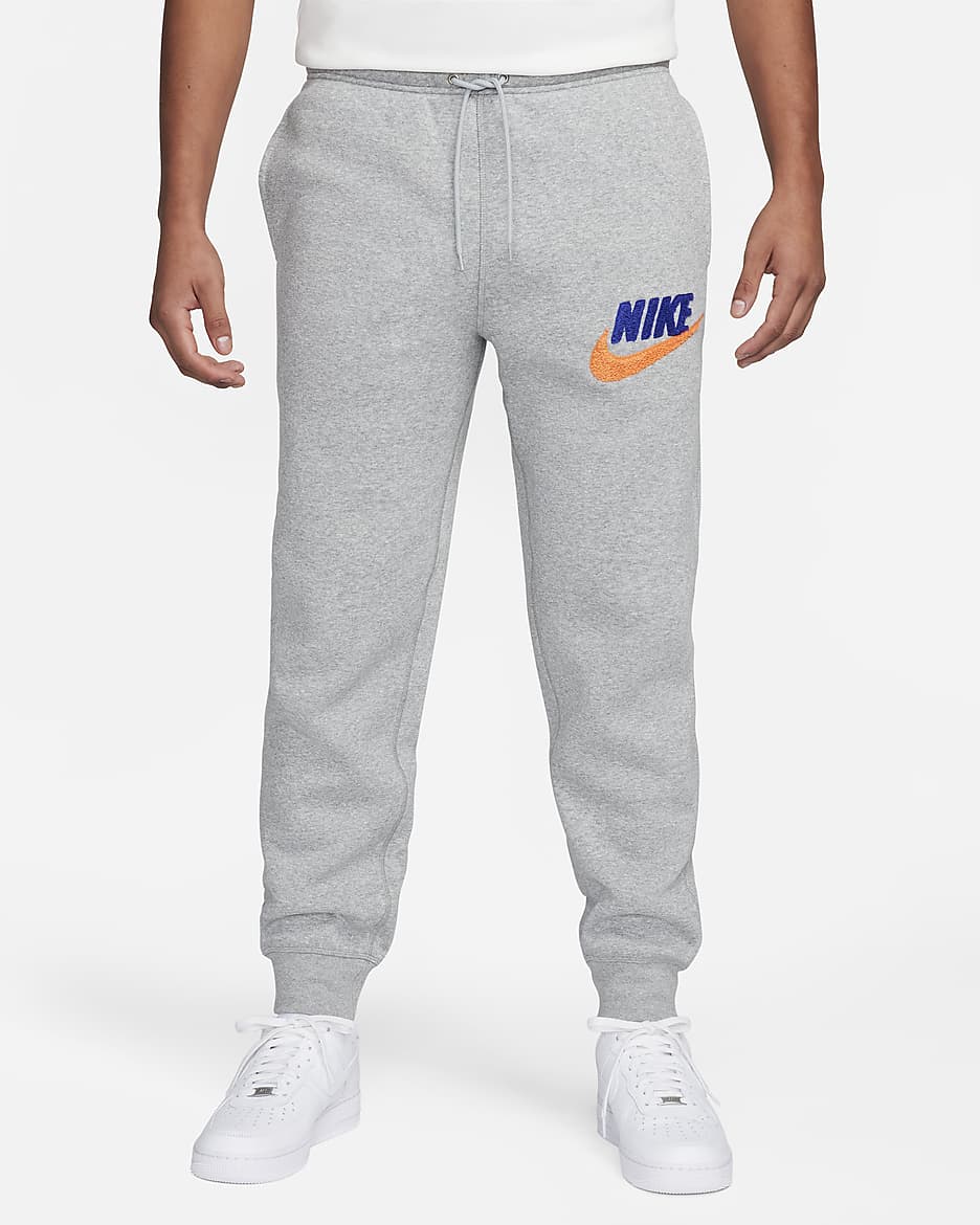 Nike Club Fleece Men's Fleece Joggers - Dark Grey Heather/Light Smoke Grey/Safety Orange