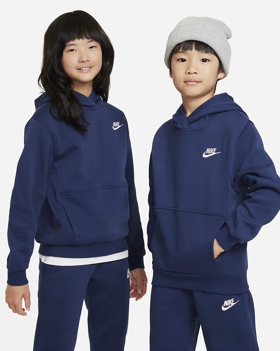 Nike Sportswear Club Fleece Older Kids' Pullover Hoodie - Midnight Navy/White