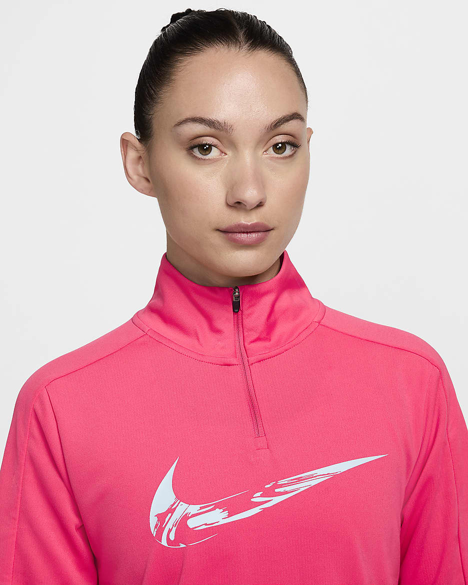 Vêtement deuxième couche de running Dri-FIT à 1/4 de zip Nike Swoosh pour femme - Aster Pink/Glacier Blue