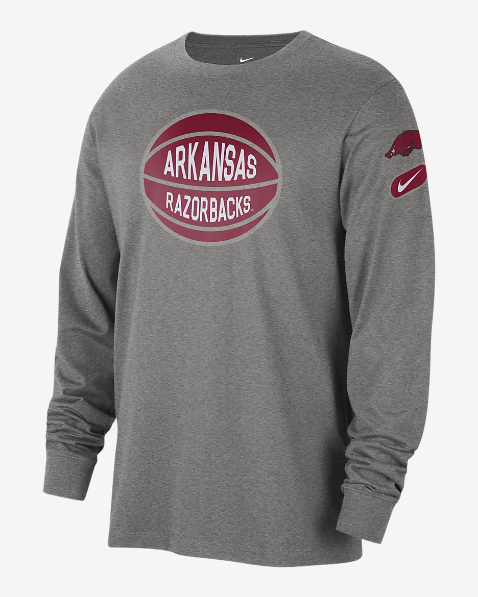 Playera de manga larga universitaria Nike para hombre Arkansas Fast Break - Gris oscuro jaspeado