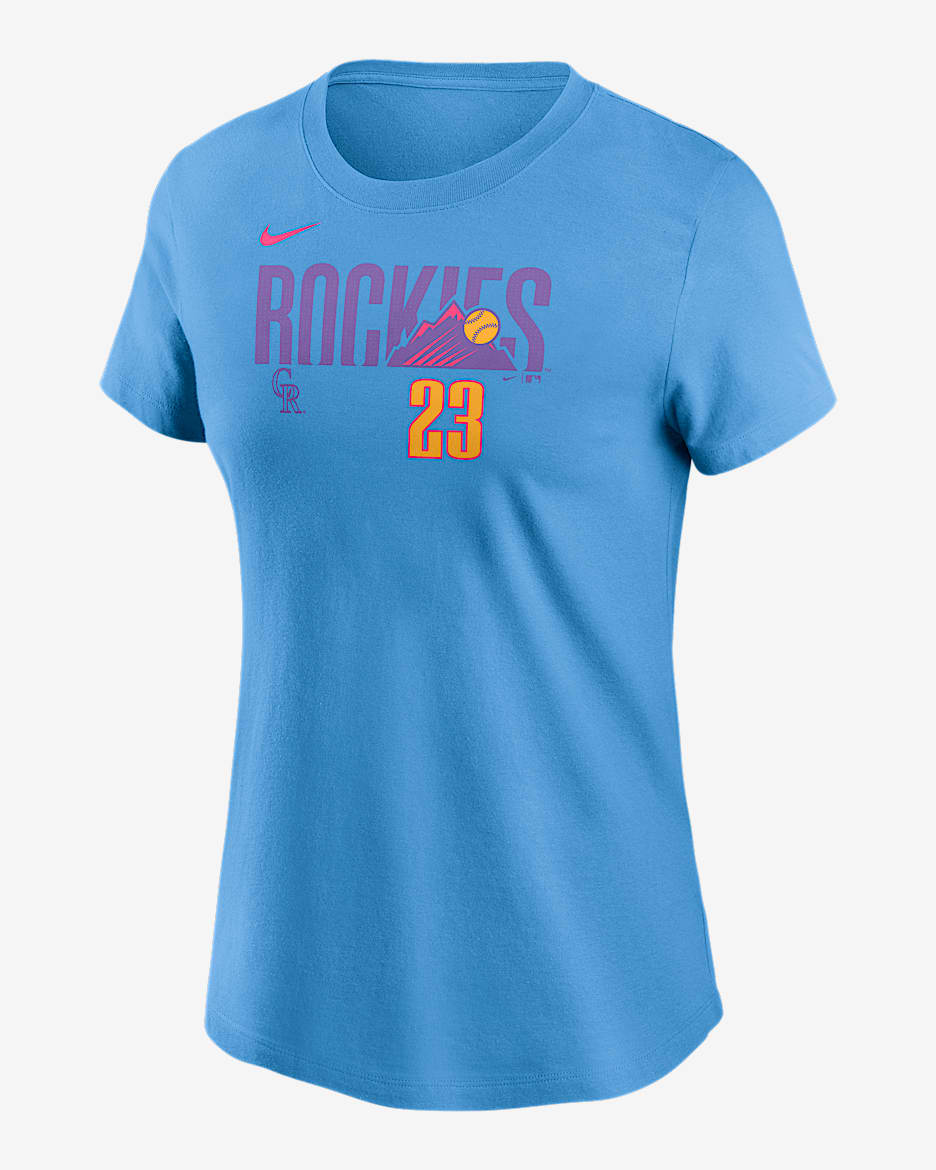 Kris Bryant Colorado Rockies City Connect Fuse Women's Nike MLB T-Shirt - Purple
