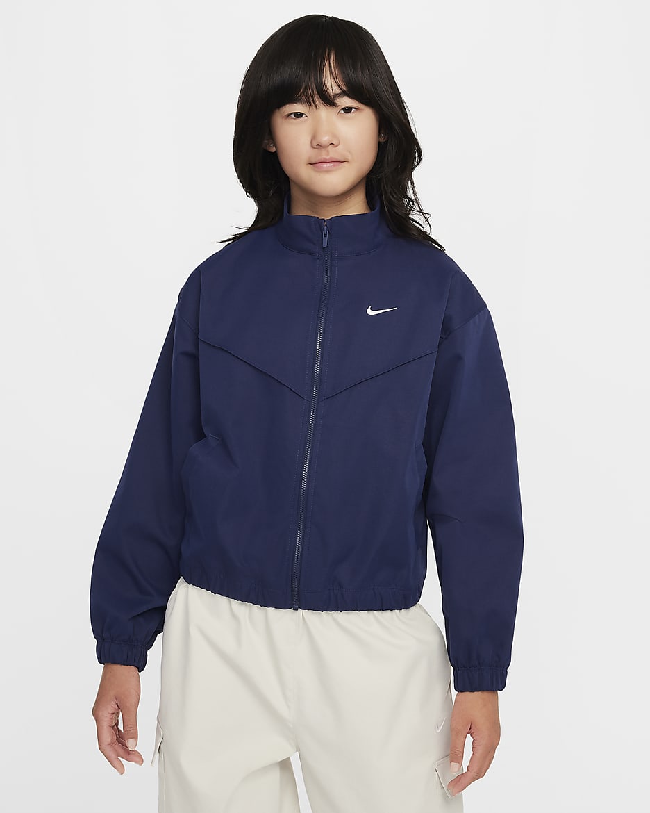 Nike Sportswear Girls' Oversized Lightweight Jacket - Midnight Navy/White