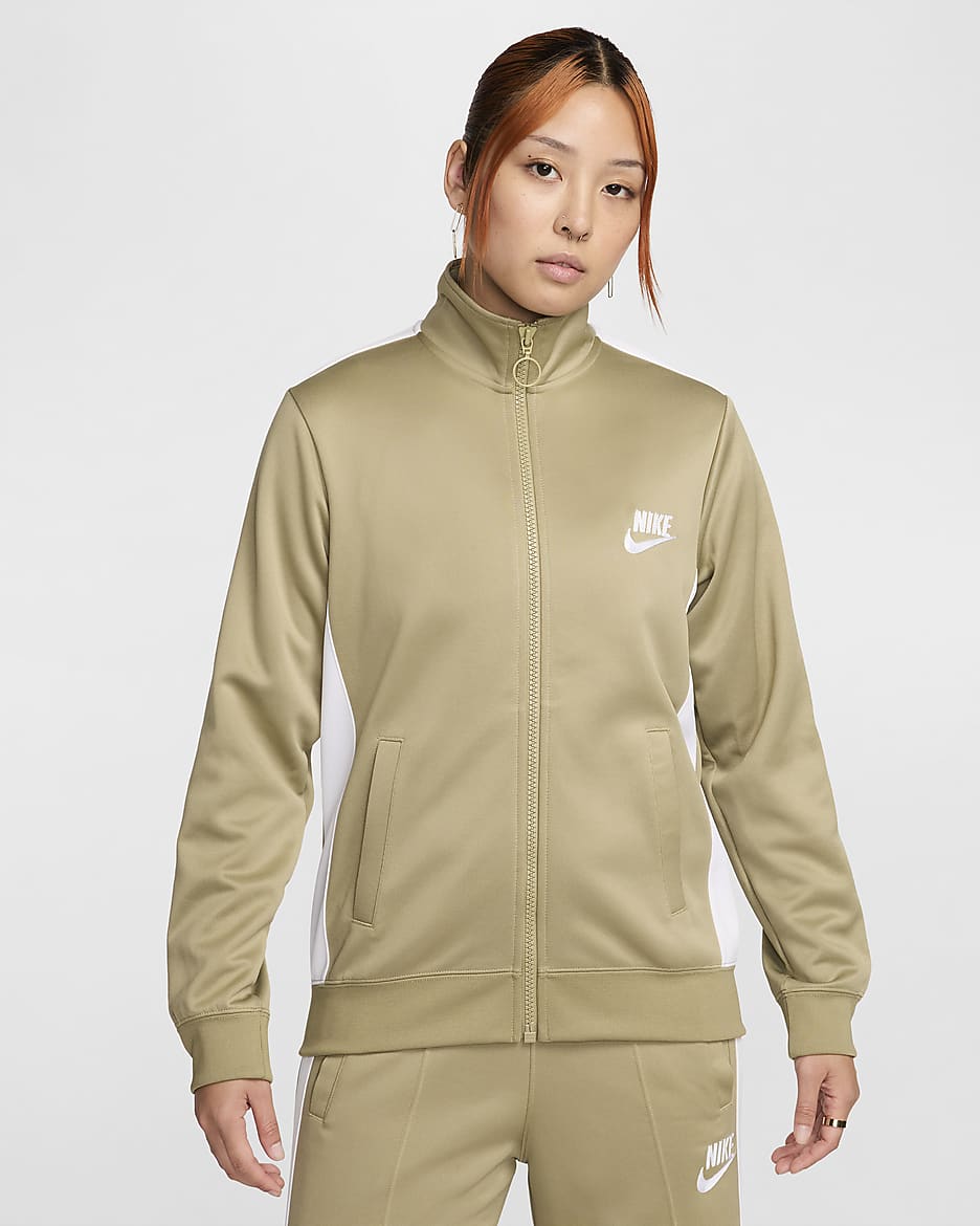 เสื้อแจ็คเก็ตแบบถักผู้หญิง Nike Sportswear - Neutral Olive/ขาว/ขาว