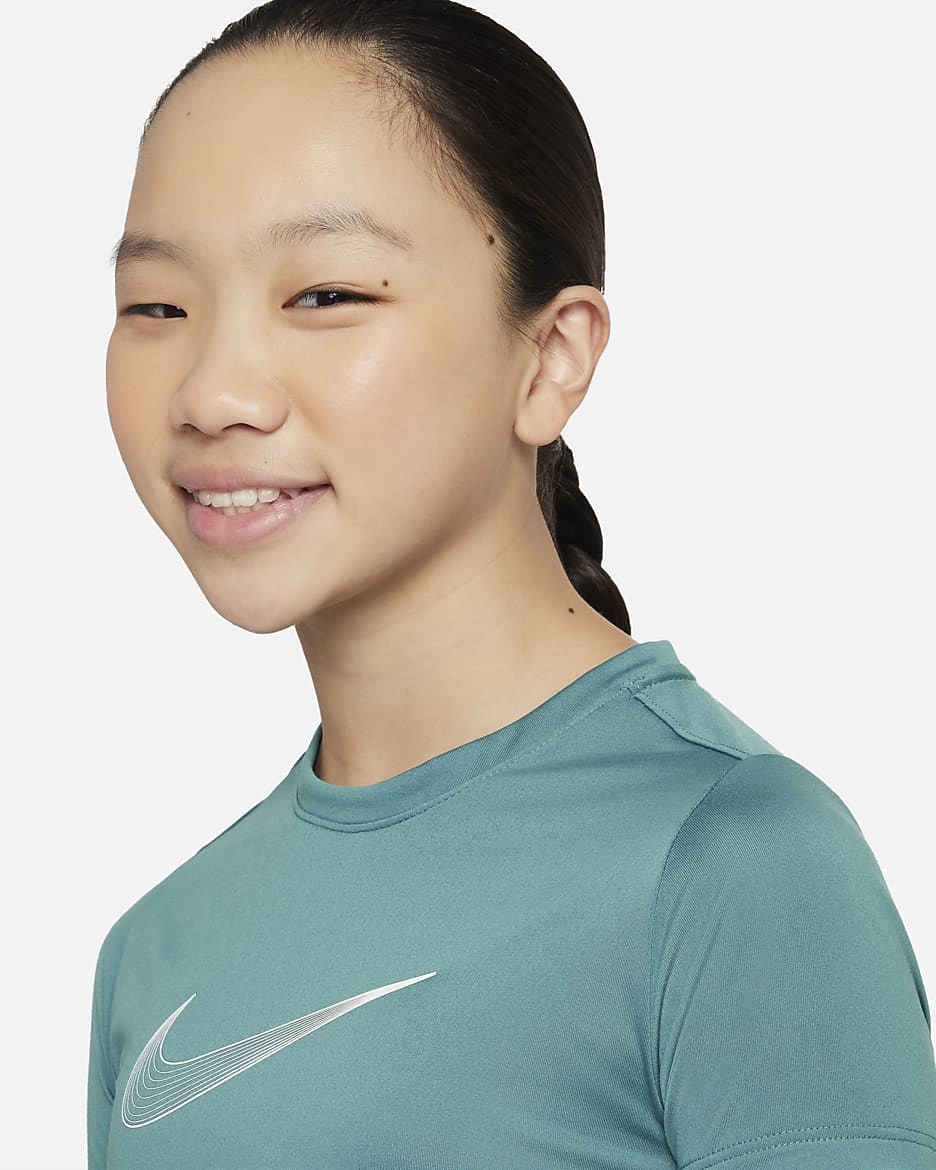 Nike One Older Kids' (Girls') Dri-FIT Short-Sleeve Training Top - Mineral Teal/White