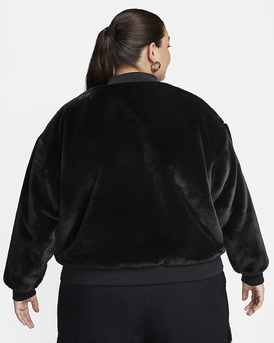 Nike Sportswear Women's Reversible Faux-Fur Bomber (Plus Size) - Black/Coconut Milk