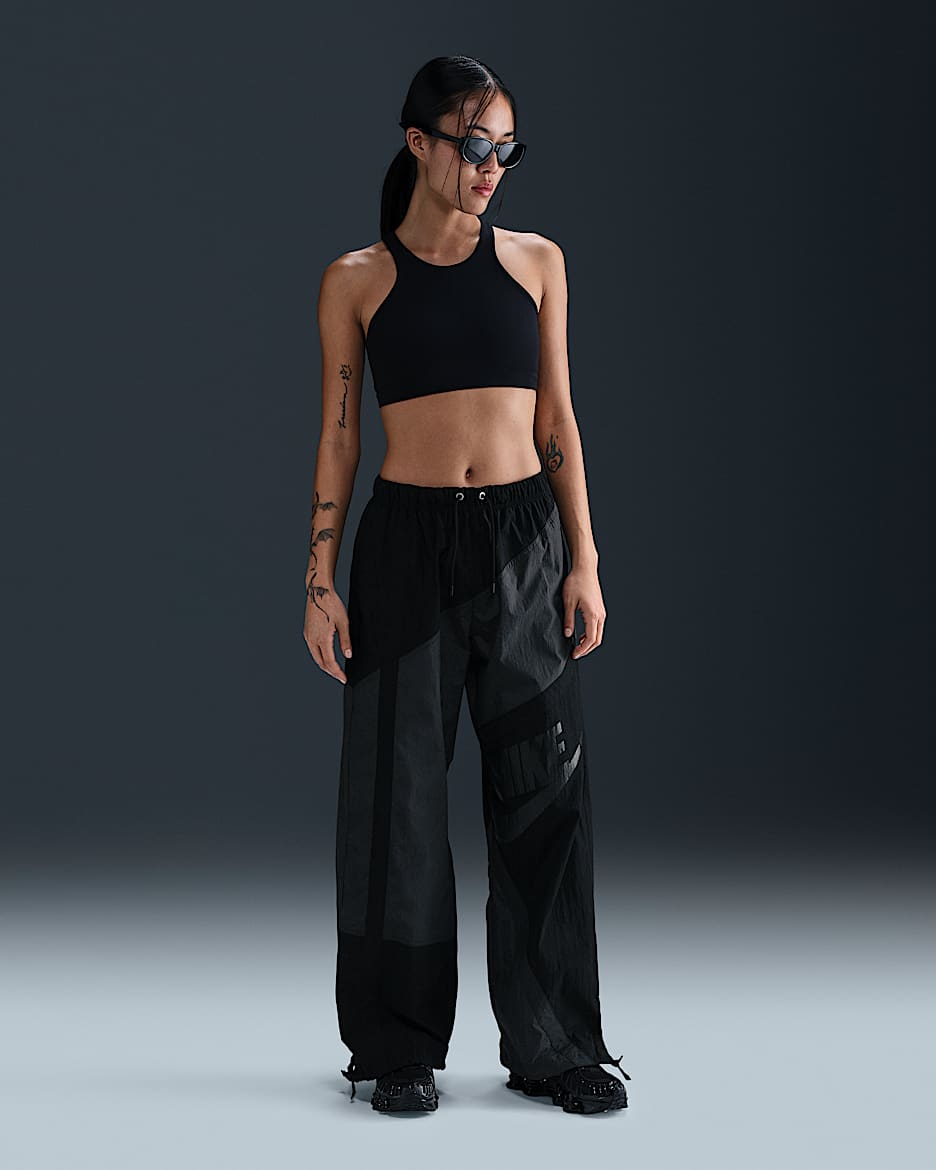 Nike Sportswear 女款中腰寬鬆梭織開放式褲腳長褲 - Anthracite/黑色/黑色/黑色