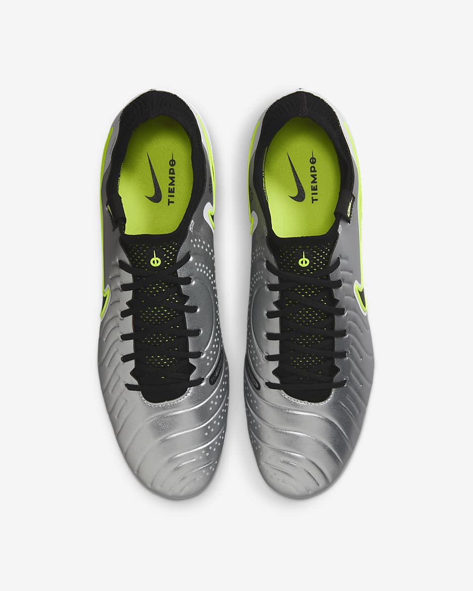 Nike Tiempo Legend 10 Elite Soft-Ground Low-Top Football Boot - Metallic Silver/Volt/Black