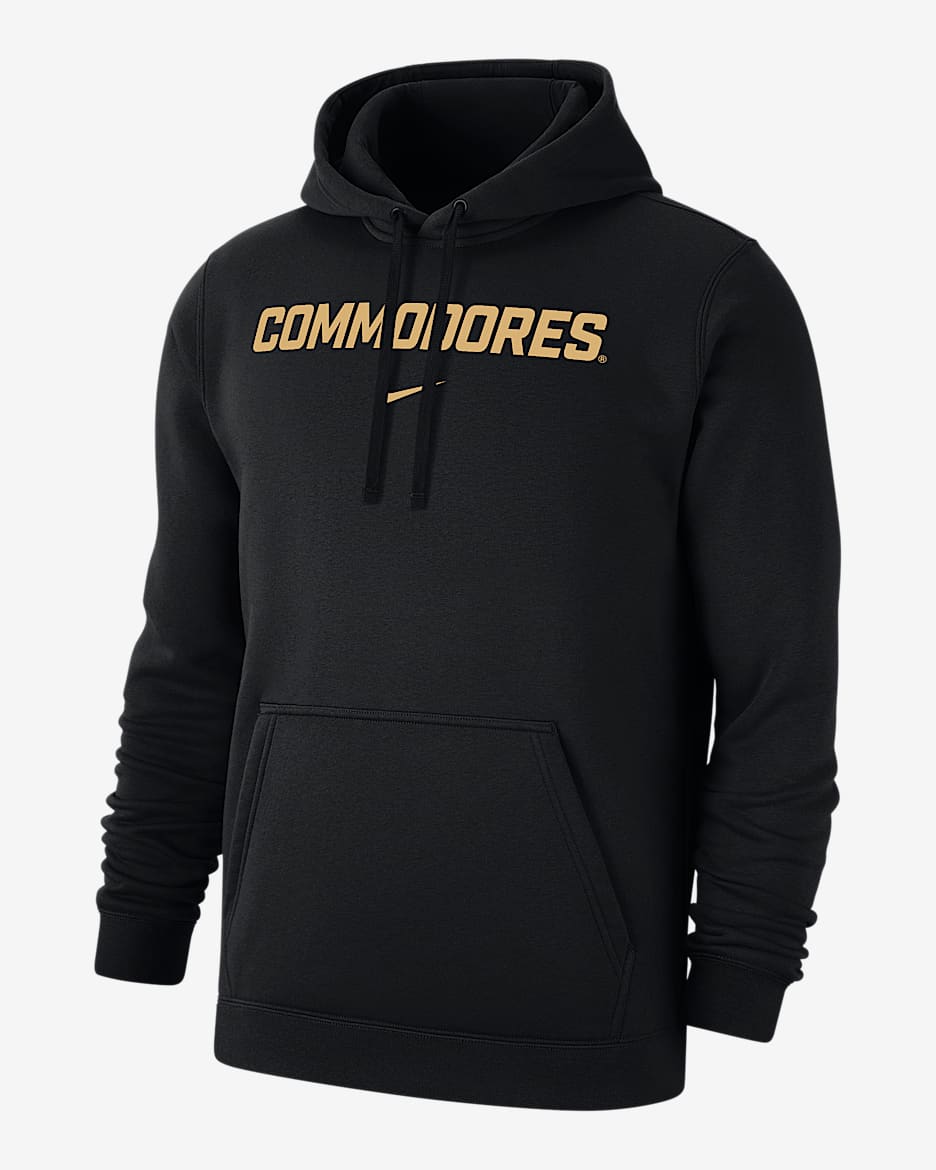 Sudadera con gorro sin cierre universitaria Nike para hombre Vanderbilt Club Fleece - Negro