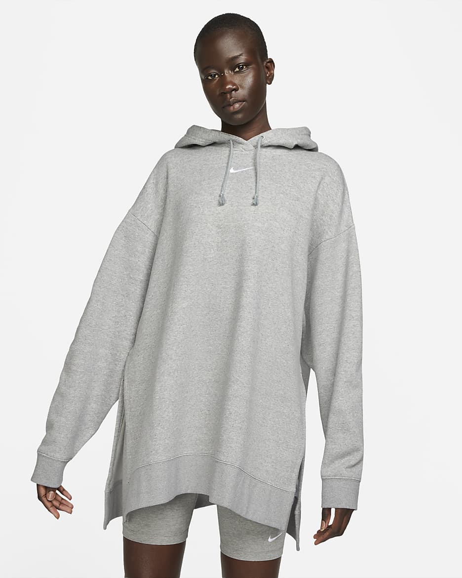Sudadera con gorro de tejido Fleece Essential para mujer Nike Sportswear - Gris oscuro jaspeado/Blanco