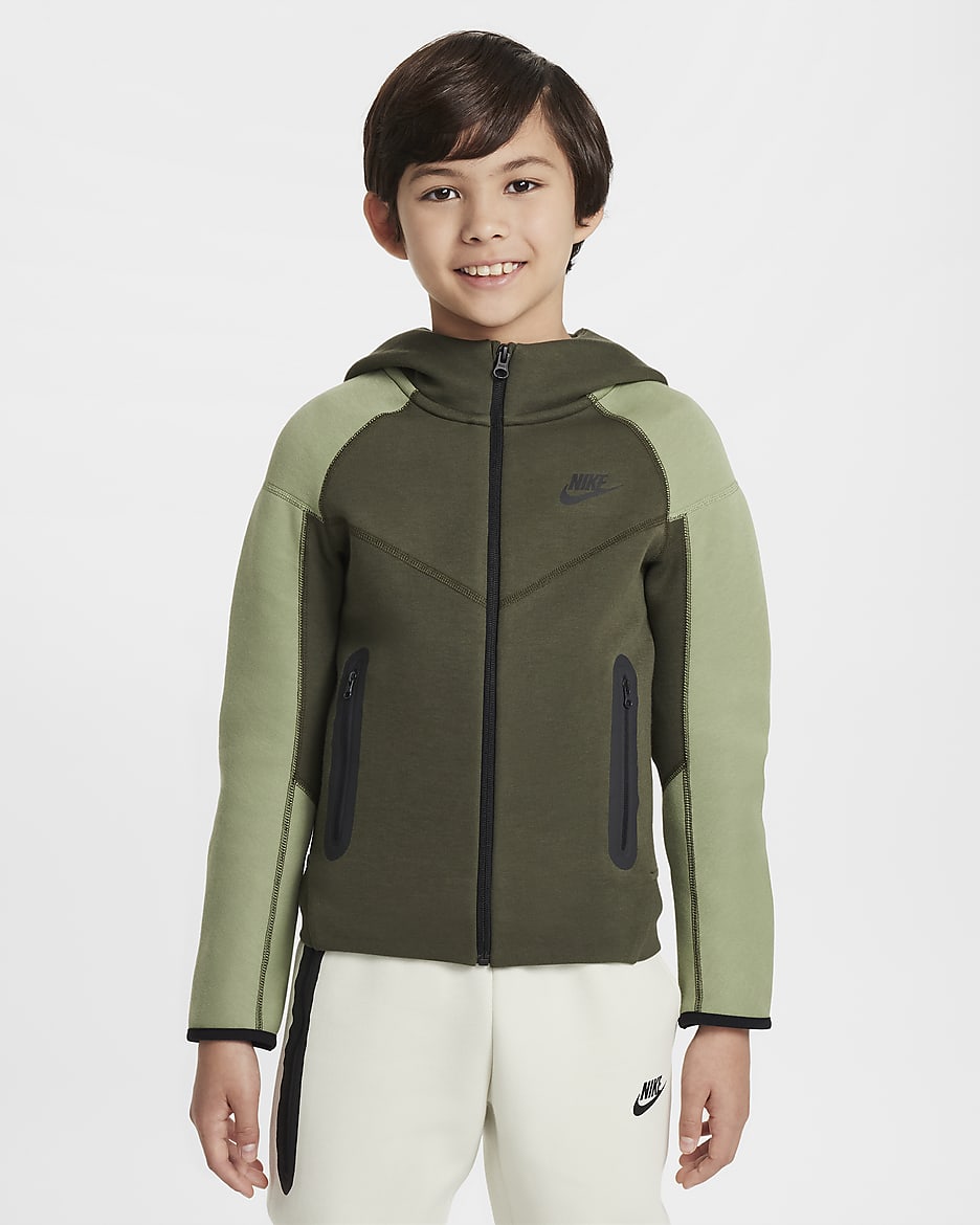 Nike Sportswear Tech Fleece Hoodie met rits voor jongens - Cargo Khaki/Oil Green/Zwart/Zwart