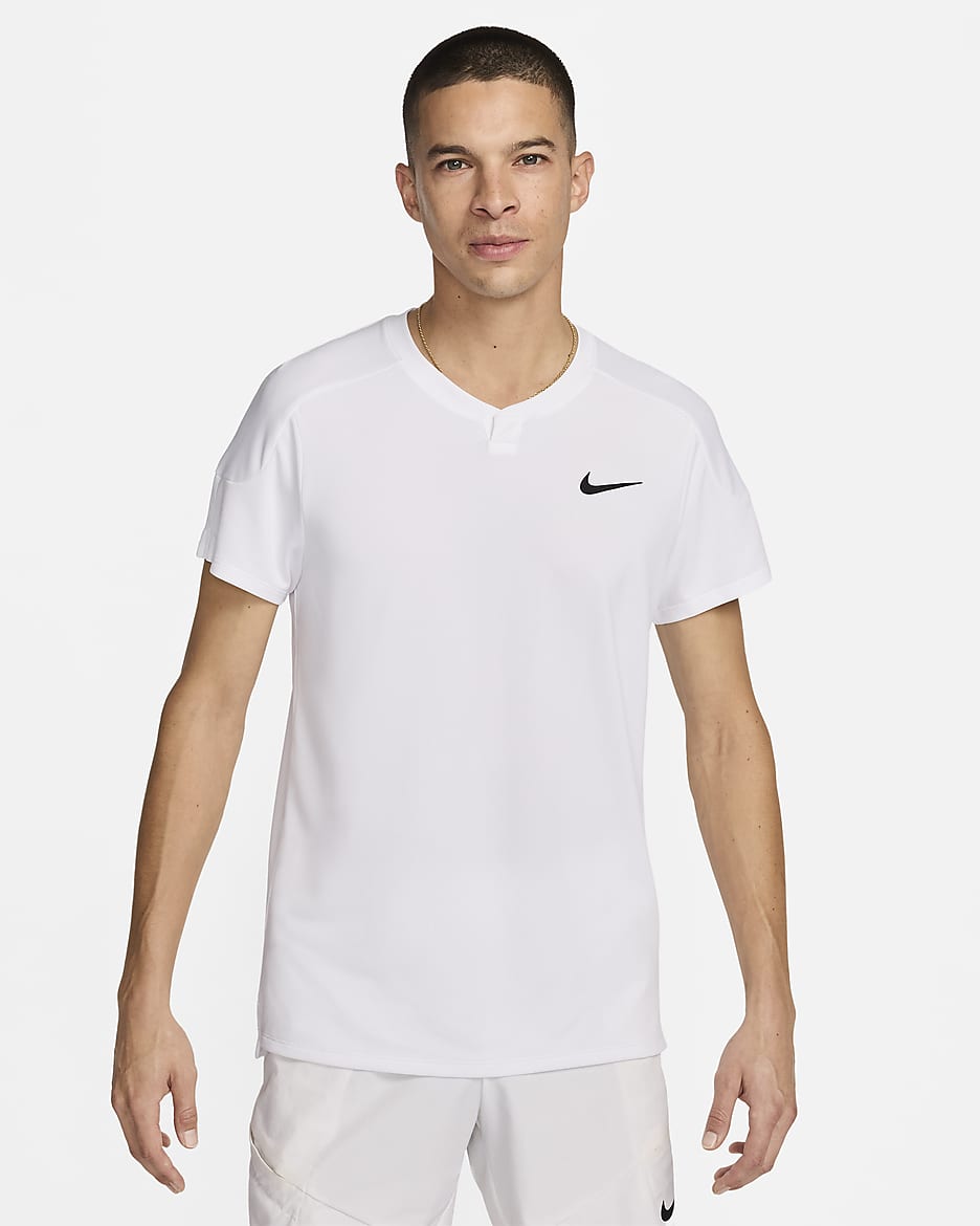 Ανδρική μπλούζα τένις Dri-FIT NikeCourt Slam - Λευκό/Μαύρο