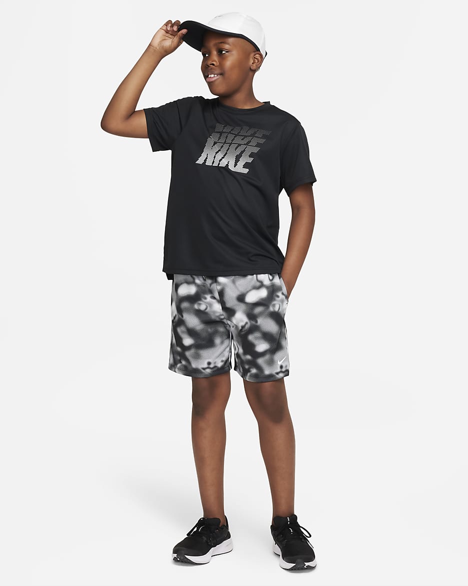 Nike Dri-FIT Multi+ Big Kids' (Boys') Printed Training Shorts (Extended Size) - Black/White