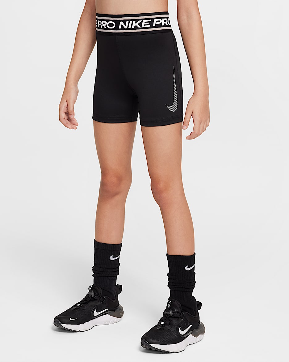 Short Nike Pro 8 cm pour fille - Noir/Blanc
