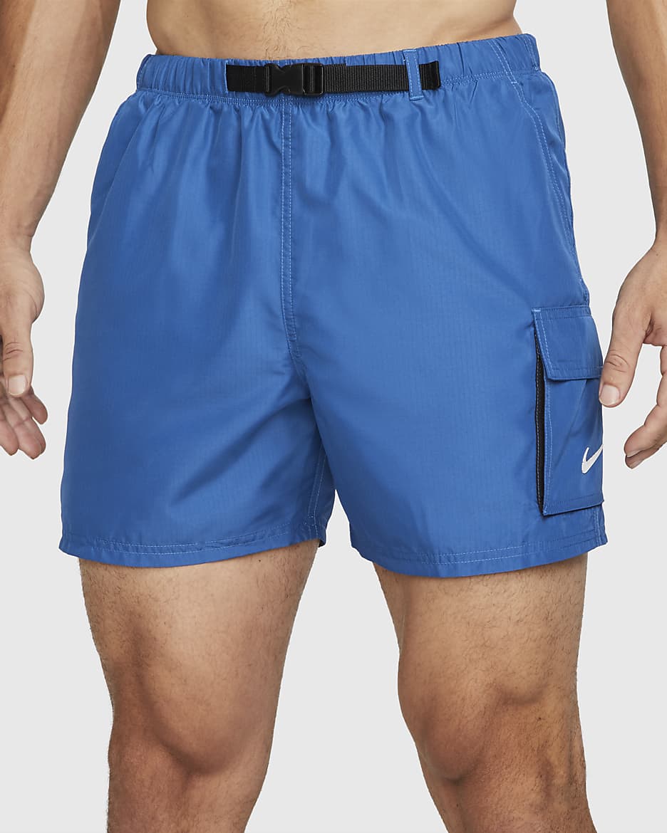 Short de bain repliable à ceinture 13 cm Nike pour Homme - Dark Marina Blue/Noir/Blanc