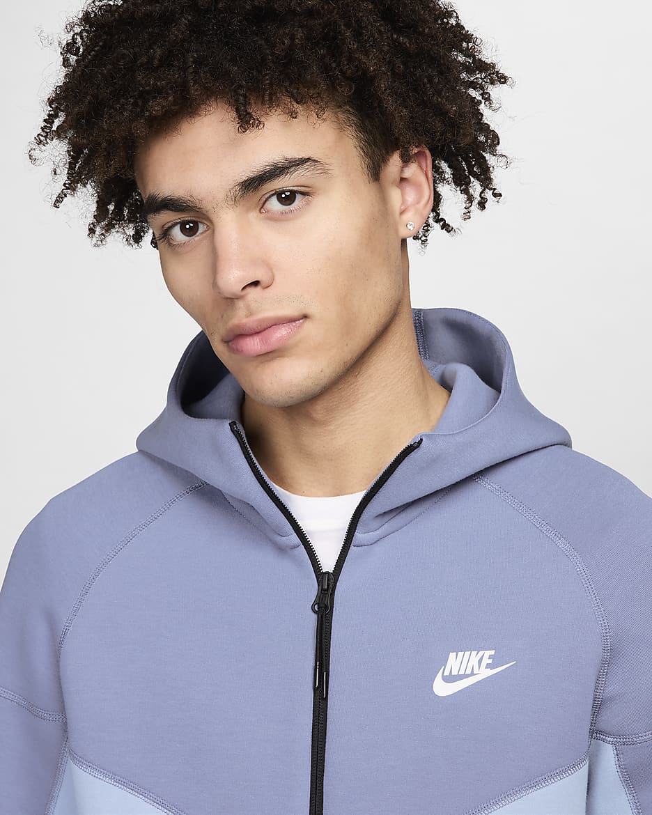 Hoodie com fecho completo Nike Sportswear Tech Fleece Windrunner para homem - Azul Armony claro/Ashen Slate/Branco