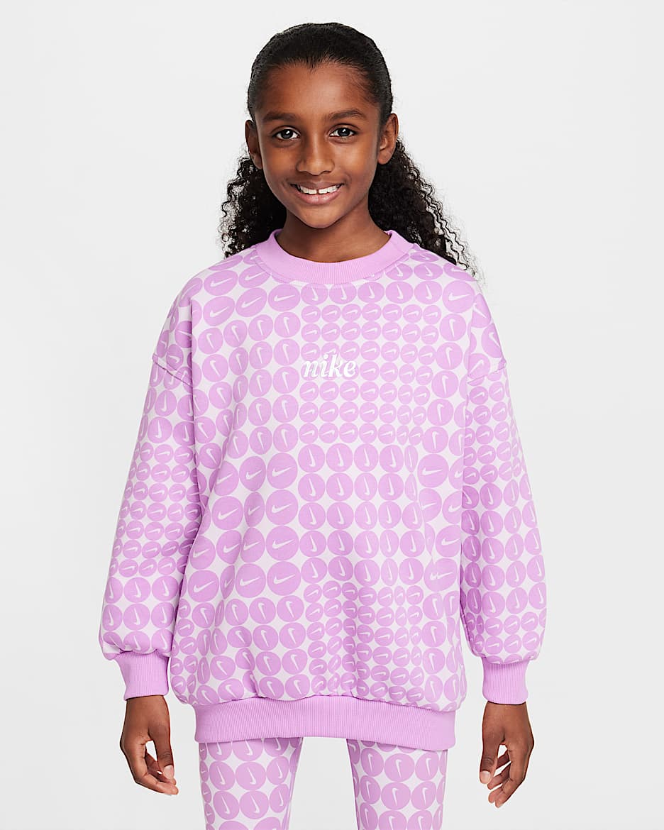 Nike Sportswear Club Fleece Older Kids' (Girls') Oversized Crew-Neck Sweatshirt - Rush Fuchsia/White
