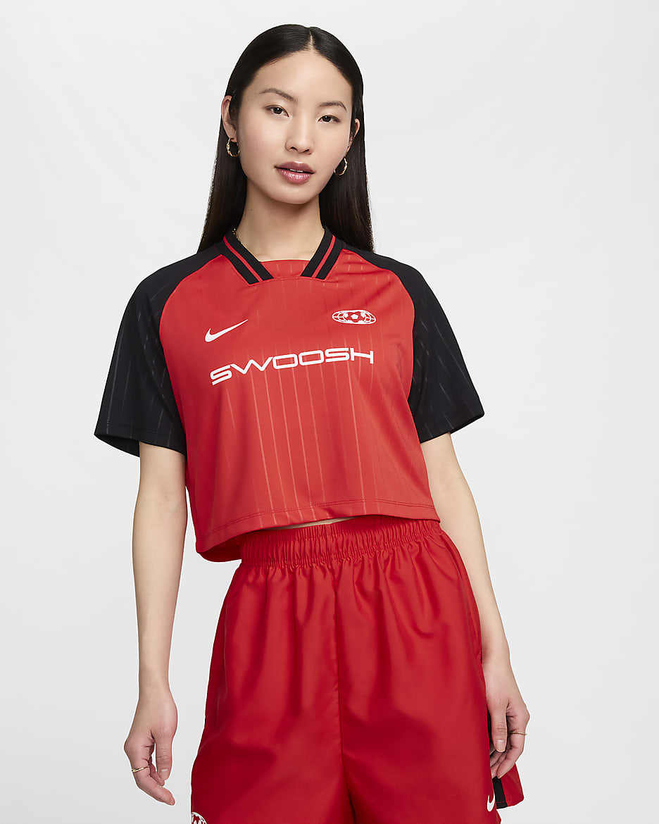 Nike Sportswear Crop Top mit kurzen Ärmeln für Damen - Light Crimson/Schwarz