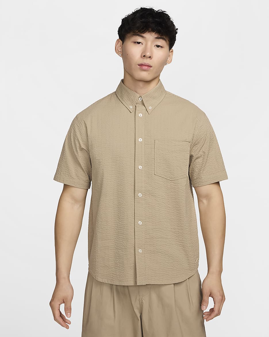 Nike Life Men's Short-Sleeve Seersucker Button-Down Shirt - Khaki/Khaki