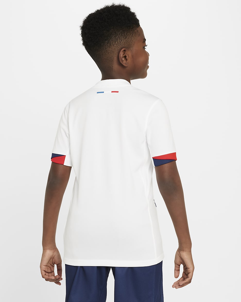 Paris Saint-Germain 2024/25 Stadium Away Big Kids' Nike Dri-FIT Soccer Replica Jersey - White/Midnight Navy/University Red/Midnight Navy