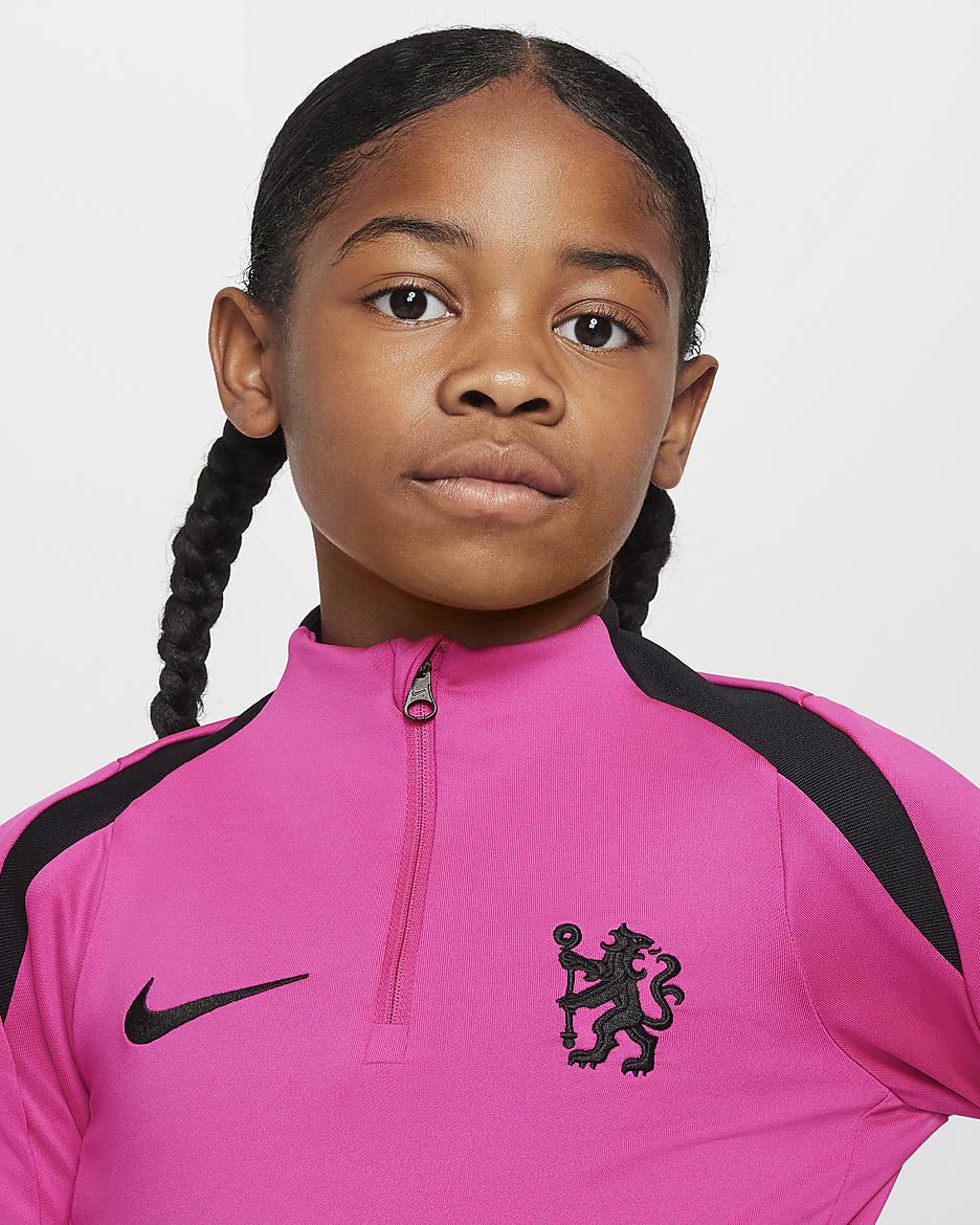 3e haut d'entraînement de foot Nike Dri-FIT Chelsea FC Strike pour ado - Pink Prime/Noir