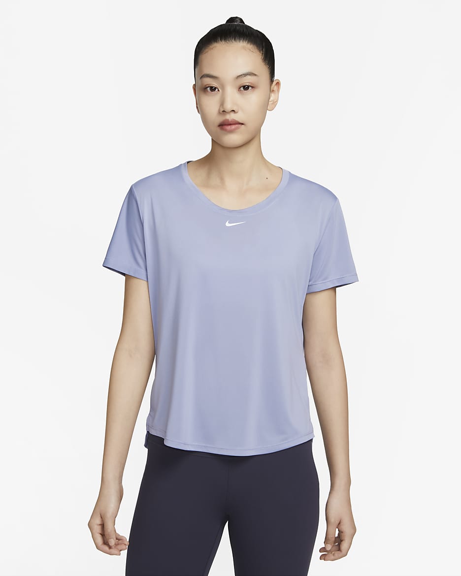 Nike Dri-FIT One Women's Standard-Fit Short-Sleeve Top - Indigo Haze/White