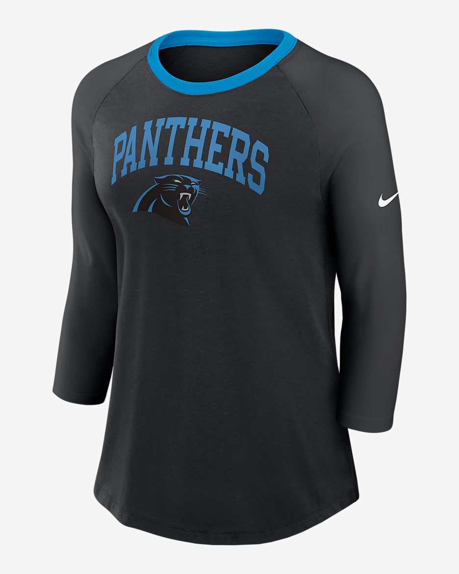 Playera de manga ¾ Nike de la NFL para mujer Carolina Panthers - Negro/Negro