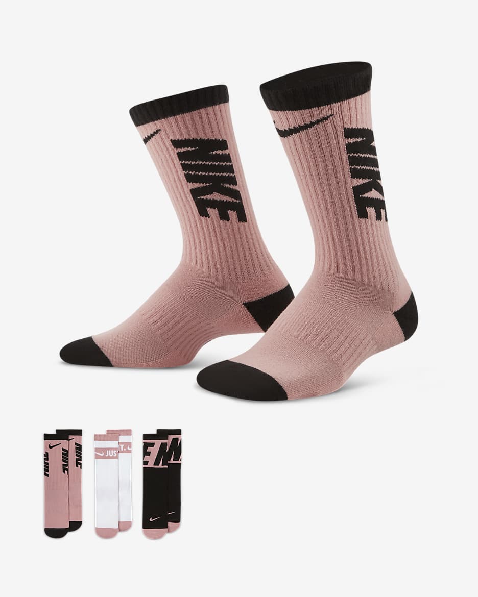 Nike Everyday Kids' Cushioned Crew Socks (3 Pairs) - Multi-Color