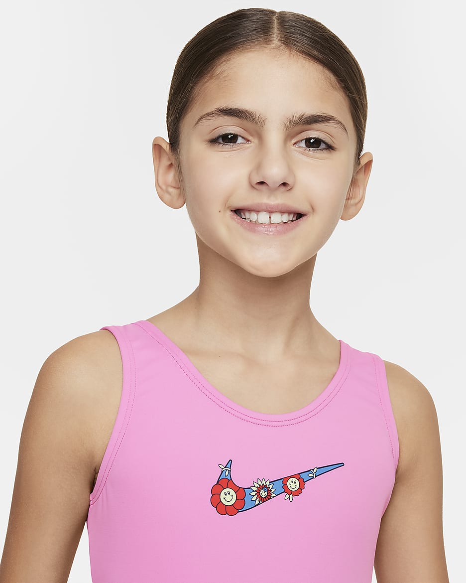 Traje de baño de una pieza con diseño de espalda en U para niñas talla grande Nike Swim - Rosa alegre