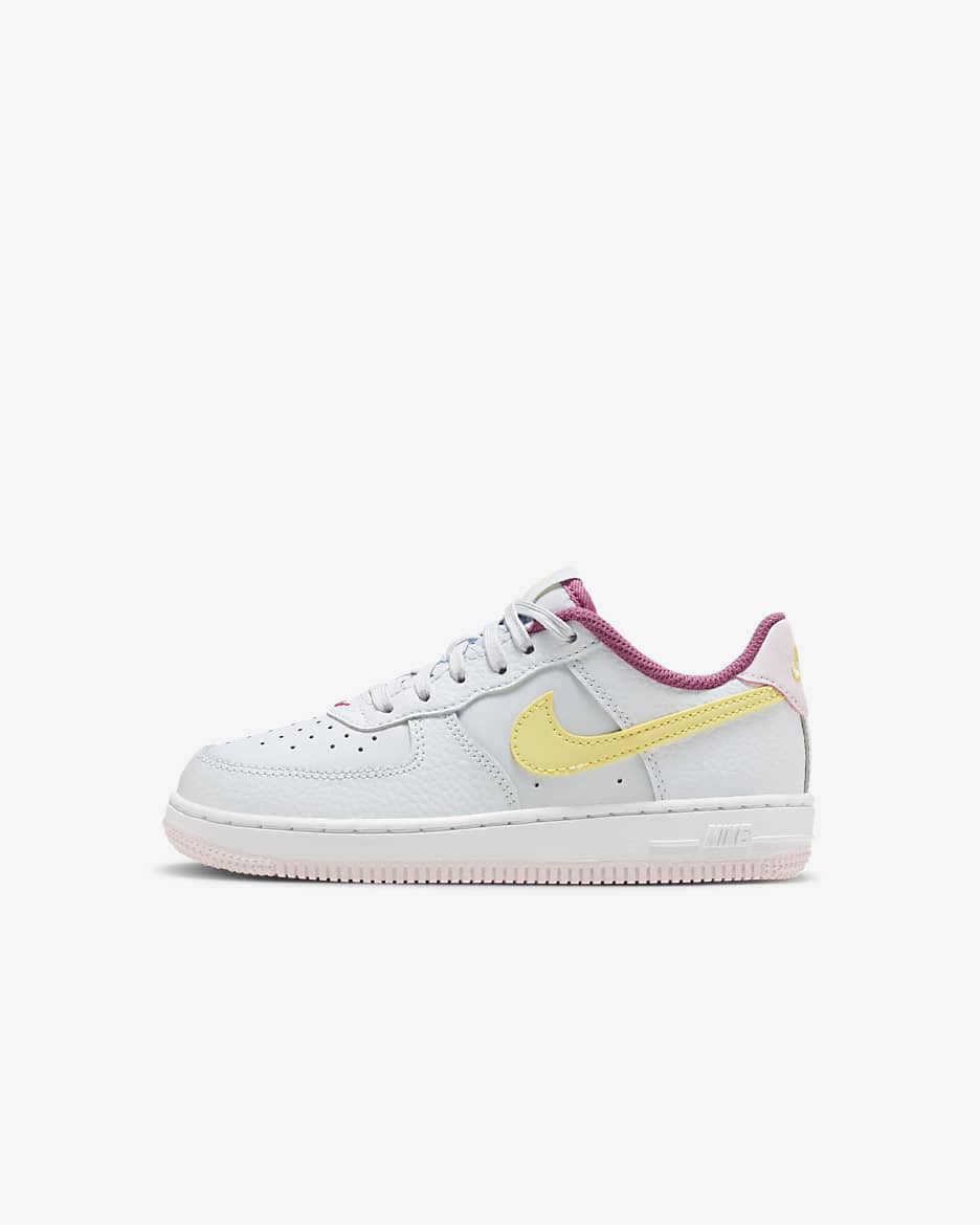 Nike Force 1 Younger Kids' Shoes - Football Grey/Cosmic Fuchsia/Pearl Pink/Citron Tint