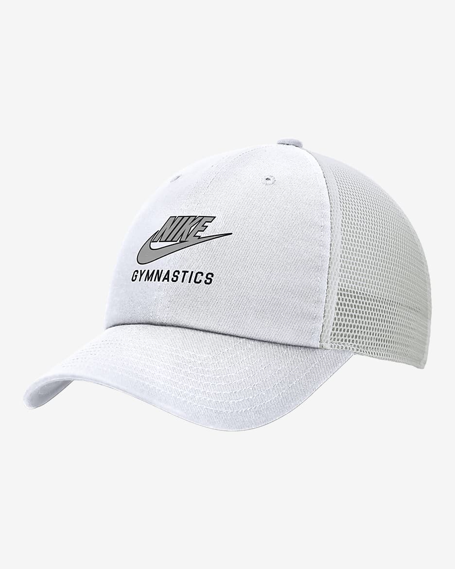Nike Club Unstructured Gymnastics Swoosh Trucker Cap - White