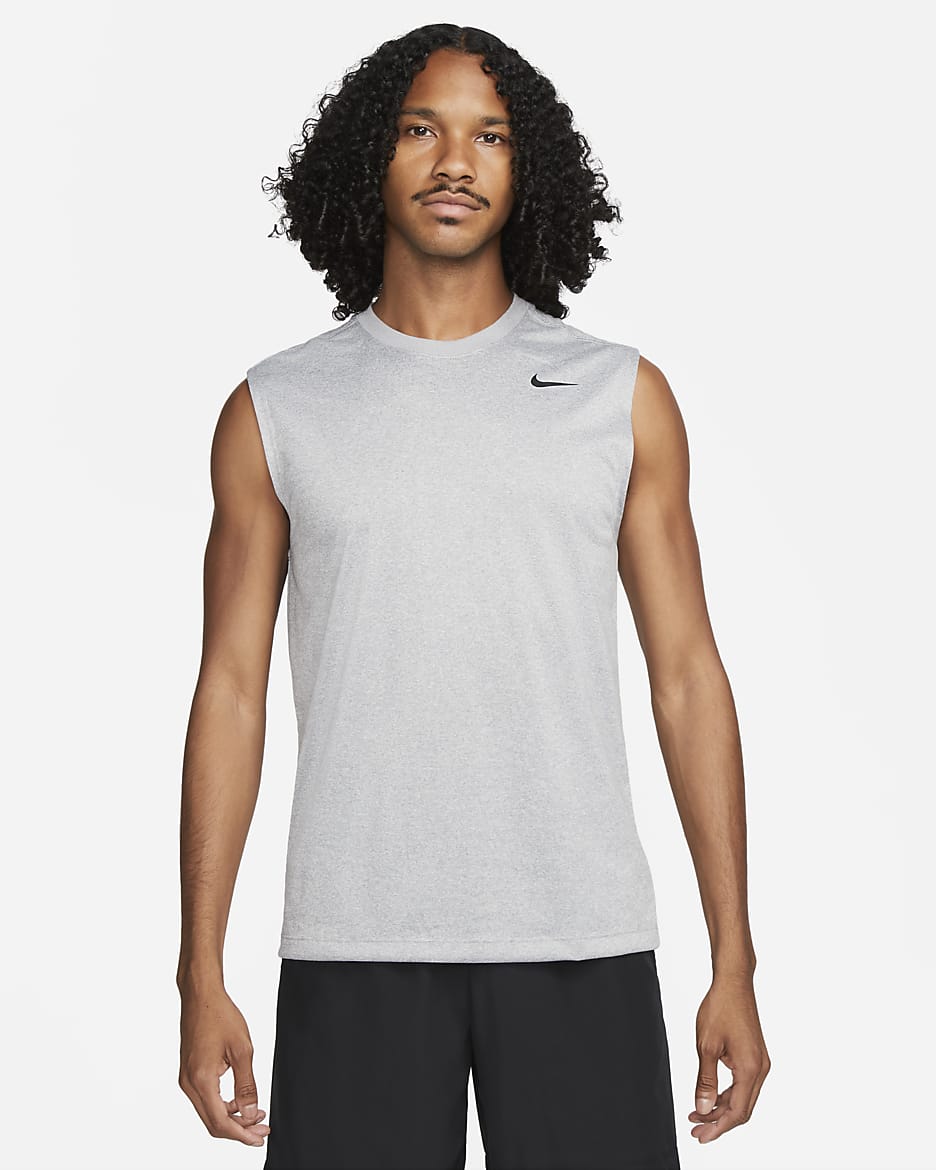 Playera Fitness sin mangas para hombre Nike Dri-FIT Legend - Gris rugoso/Plata liso/Jaspeado/Negro