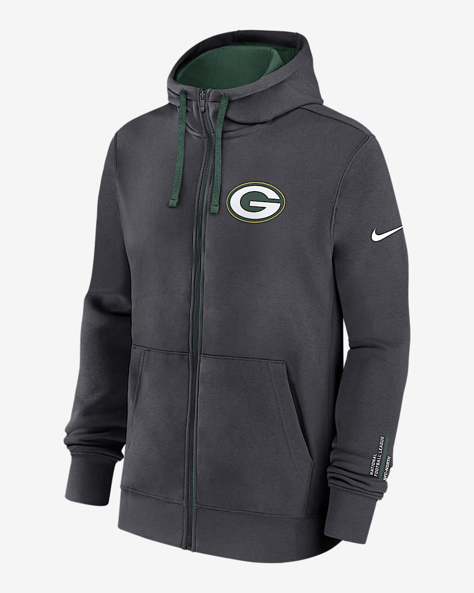 Green Bay Packers Playbook Page Club Men's Nike NFL Full-Zip Hoodie - Anthracite